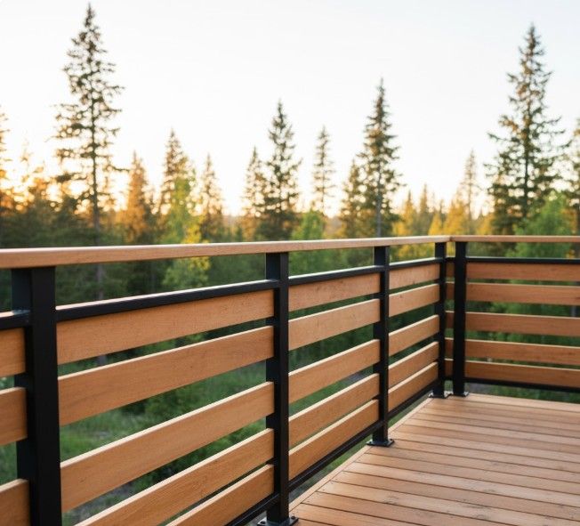 מעקה אלומיניום ועץ